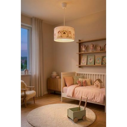 Brilagi - LED børnependel på ledning BOBO 1xE27/10W/230V Ø 35 cm rosa/feer