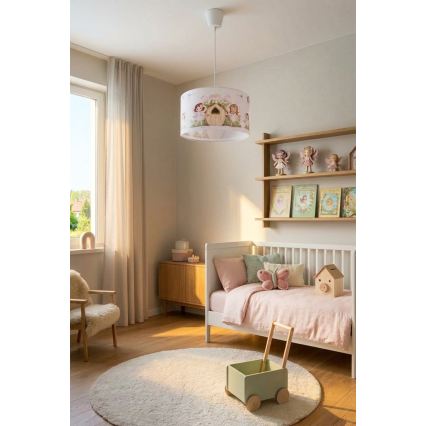Brilagi - LED børnependel på ledning BOBO 1xE27/10W/230V Ø 35 cm rosa/feer