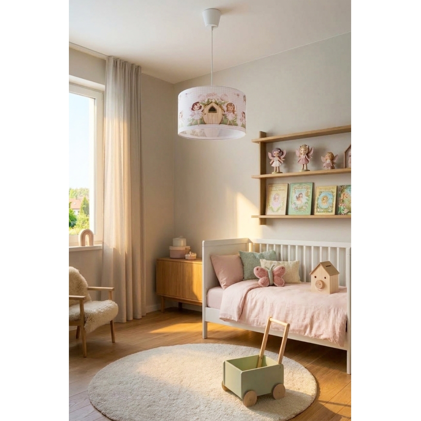 Brilagi - LED børnependel på ledning BOBO 1xE27/10W/230V Ø 35 cm rosa/feer