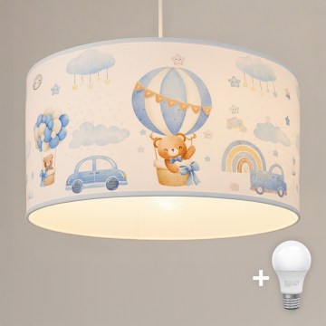 Brilagi - LED børnependel på ledning BOBO 1xE27/60W/230V Ø 35 cm blå/bamser