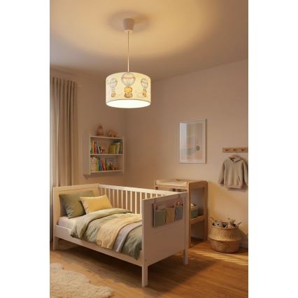Brilagi - LED børnependel på ledning BOBO 1xE27/60W/230V Ø 35 cm hvid/dyremotiv