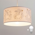 Brilagi - LED Børnependel på ledning BOBO 1xE27/60W/230V Ø 35 cm hvid/enhjørninger