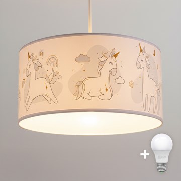 Brilagi - LED Børnependel på ledning BOBO 1xE27/60W/230V Ø 35 cm hvid/enhjørninger
