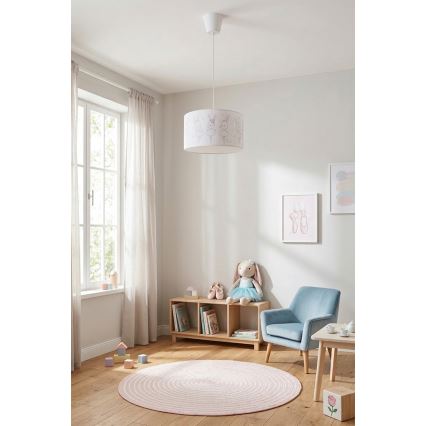 Brilagi - LED børnependel på ledning BOBO 1xE27/60W/230V Ø 35 cm hvid/kaninmotiv