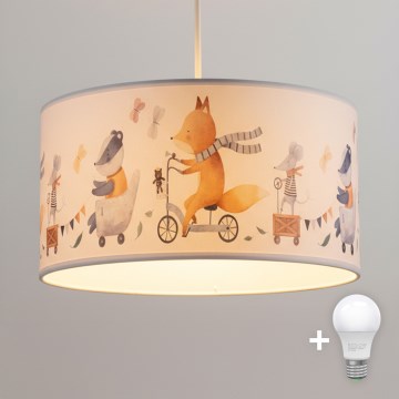 Brilagi - LED børnependel på ledning BOBO 1xE27/60W/230V Ø 35 cm hvid/med dyremotiv