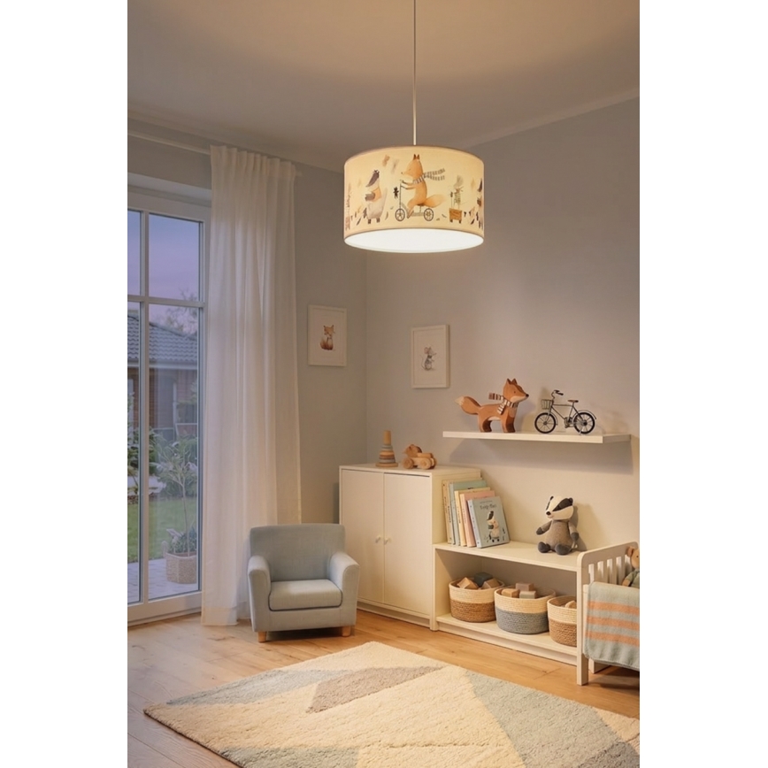 Brilagi - LED børnependel på ledning BOBO 1xE27/60W/230V Ø 35 cm hvid/med dyremotiv