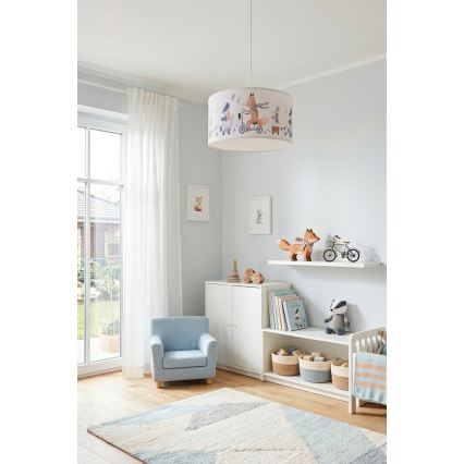Brilagi - LED børnependel på ledning BOBO 1xE27/60W/230V Ø 35 cm hvid/med dyremotiv