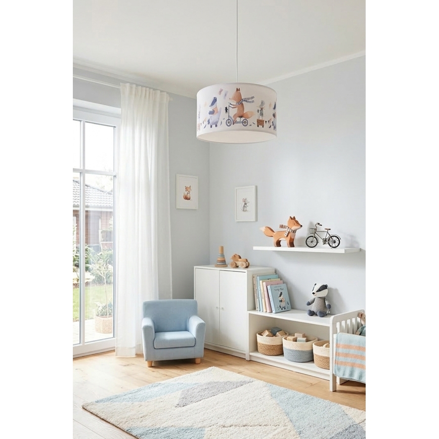 Brilagi - LED børnependel på ledning BOBO 1xE27/60W/230V Ø 35 cm hvid/med dyremotiv
