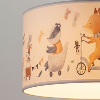 Brilagi - LED børnependel på ledning BOBO 1xE27/60W/230V Ø 35 cm hvid/med dyremotiv