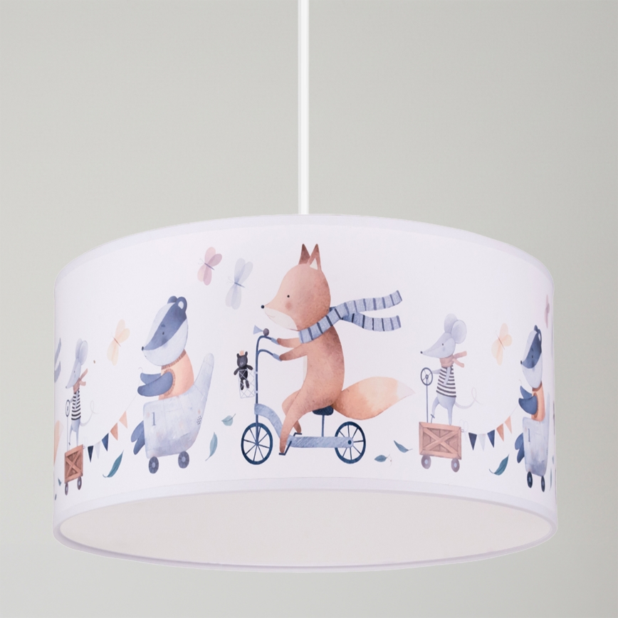 Brilagi - LED børnependel på ledning BOBO 1xE27/60W/230V Ø 35 cm hvid/med dyremotiv