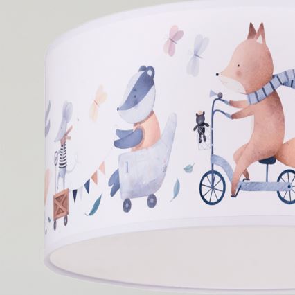 Brilagi - LED børnependel på ledning BOBO 1xE27/60W/230V Ø 35 cm hvid/med dyremotiv