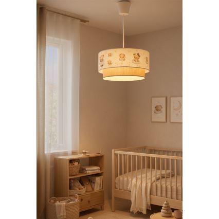 Brilagi - LED børnependel på ledning BOBO 1xE27/60W/230V Ø 40 cm hvid/beige/med bamser