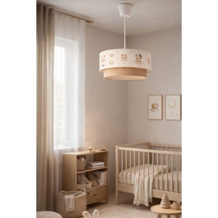Brilagi - LED børnependel på ledning BOBO 1xE27/60W/230V Ø 40 cm hvid/beige/med bamser
