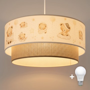 Brilagi - LED børnependel på ledning BOBO 1xE27/60W/230V Ø 40 cm hvid/beige/med bamser