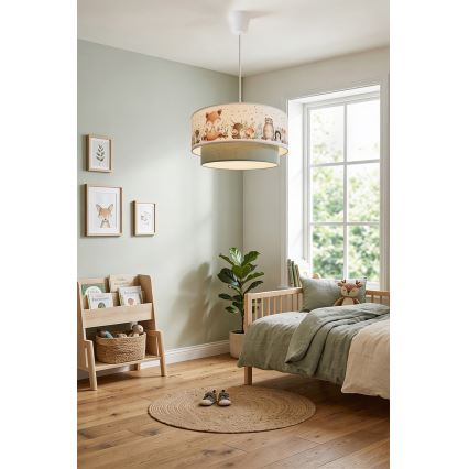 Brilagi - LED børnependel med wire BOBO 1xE27/60W/230V Ø 40 cm hvid/grøn/med dyremotiv