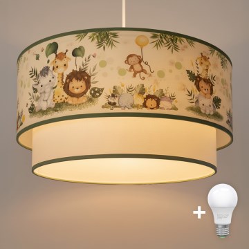 Brilagi-LED Børnependel på ledning BOBO 1xE27/60W/230V Ø40 cm creme/grøn/jungle