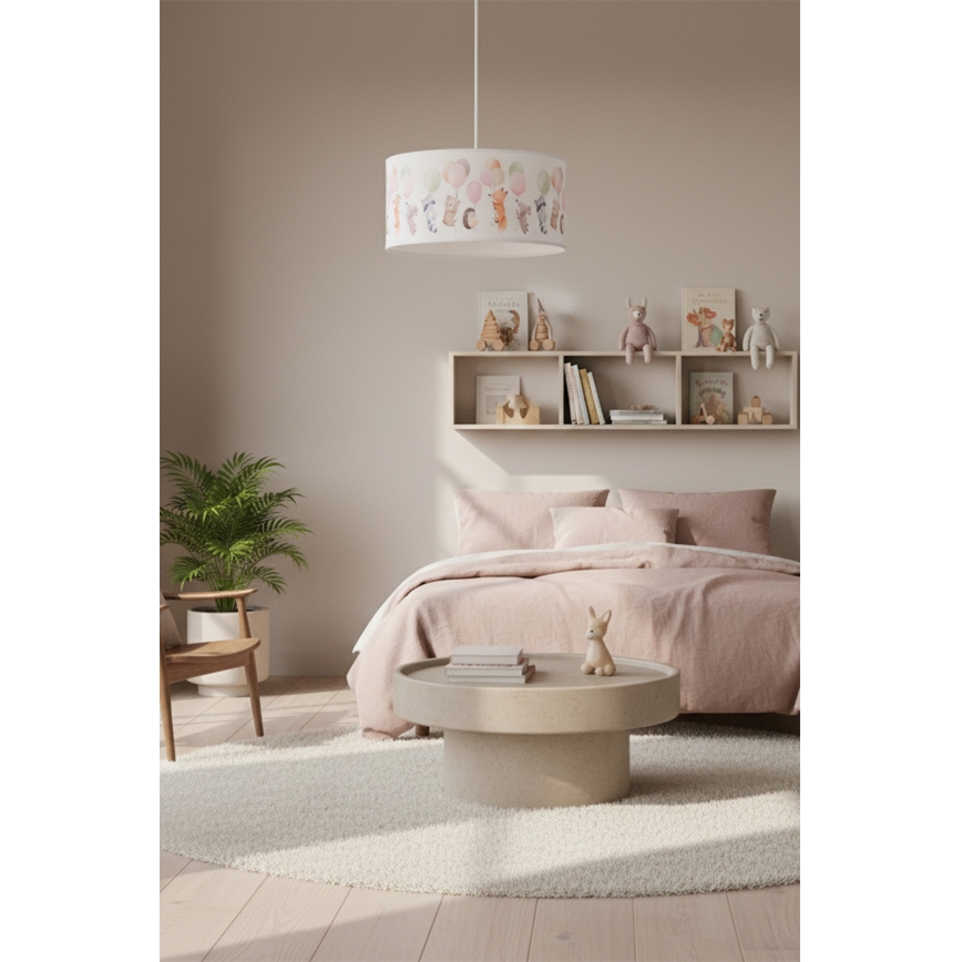Brilagi - LED børnependel på wire BOBO 1xE27/10W/230V Ø 35 cm hvid/dyremotiv