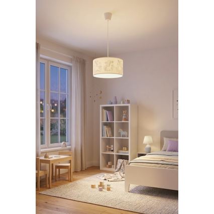 Brilagi - LED børnependel på ledning BOBO 1xE27/10W/230V Ø35 cm hvid/enhjørninger