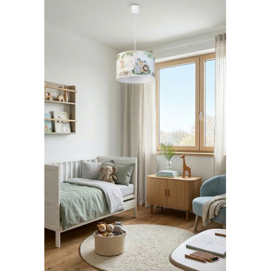 Brilagi - LED børnependel på wire BOBO 1xE27/10W/230V Ø 35 cm hvid/jungle