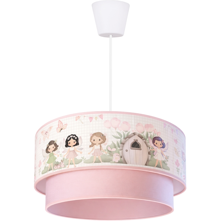 Brilagi - LED-børnependel på wire BOBO 1xE27/10W/230V Ø 40 cm lyserød/feer