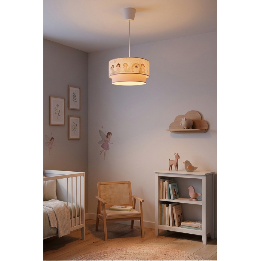 Brilagi - LED-børnependel på wire BOBO 1xE27/10W/230V Ø 40 cm lyserød/feer
