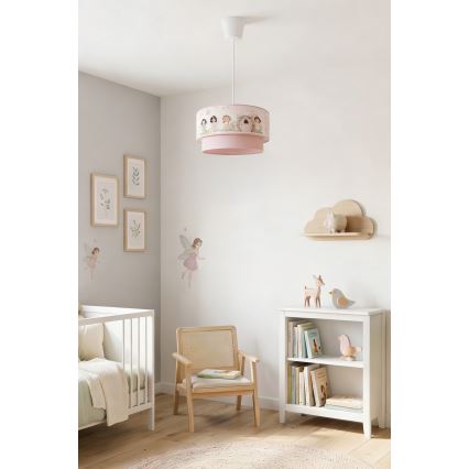 Brilagi - LED-børnependel på wire BOBO 1xE27/10W/230V Ø 40 cm lyserød/feer