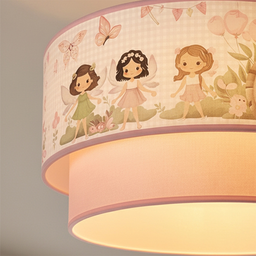 Brilagi - LED-børnependel på wire BOBO 1xE27/10W/230V Ø 40 cm lyserød/feer