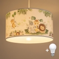 Brilagi - LED børnependel på wire BOBO 1xE27/60W/230V Ø 35 cm hvid/jungle