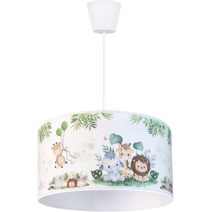 Brilagi - LED børnependel på wire BOBO 1xE27/60W/230V Ø 35 cm hvid/jungle