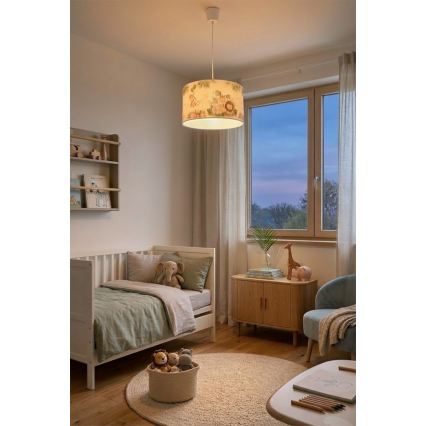 Brilagi - LED børnependel på wire BOBO 1xE27/60W/230V Ø 35 cm hvid/jungle