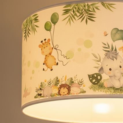 Brilagi - LED børnependel på wire BOBO 1xE27/60W/230V Ø 35 cm hvid/jungle