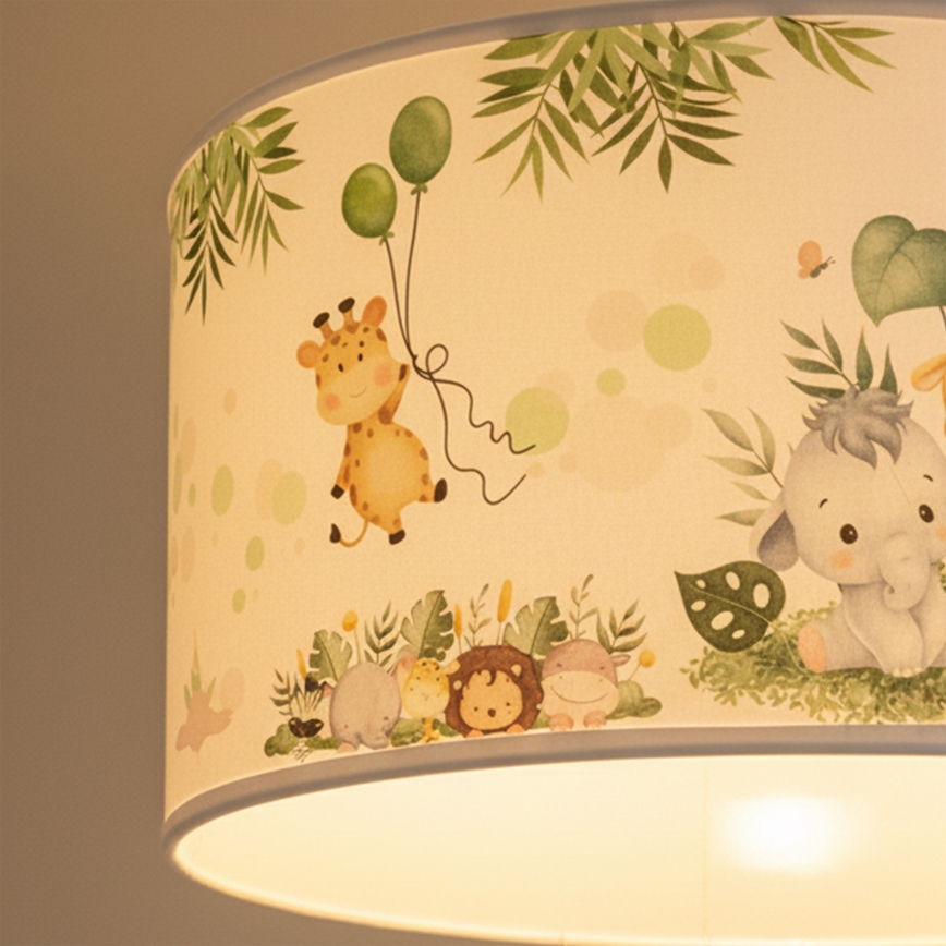 Brilagi - LED børnependel på wire BOBO 1xE27/60W/230V Ø 35 cm hvid/jungle