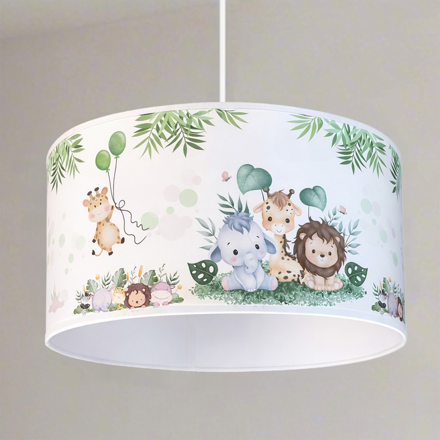 Brilagi - LED børnependel på wire BOBO 1xE27/60W/230V Ø 35 cm hvid/jungle