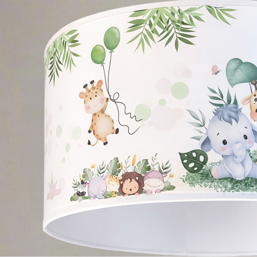 Brilagi - LED børnependel på wire BOBO 1xE27/60W/230V Ø 35 cm hvid/jungle
