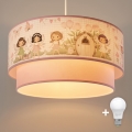 Brilagi - LED-børnependel på wire BOBO 1xE27/60W/230V Ø 40 cm lyserød/feer