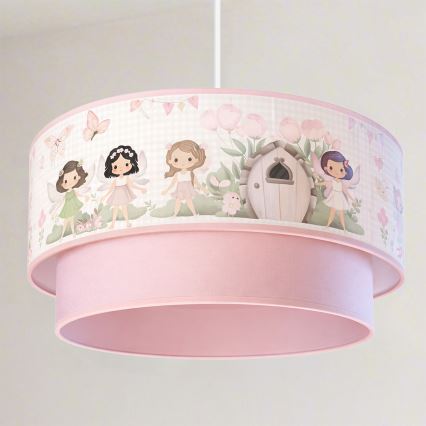 Brilagi - LED-børnependel på wire BOBO 1xE27/60W/230V Ø 40 cm lyserød/feer