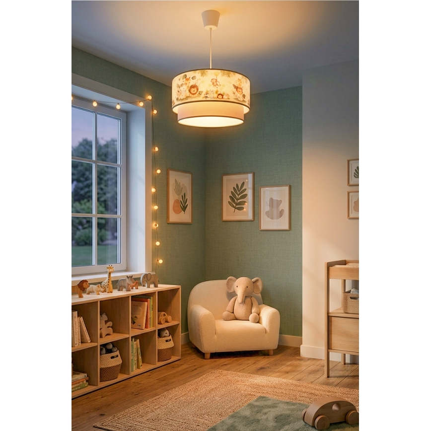 Brilagi - LED børnependel på ledning BOBO 1xE27/60W/230V Ø 40 cm creme/grøn/jungle