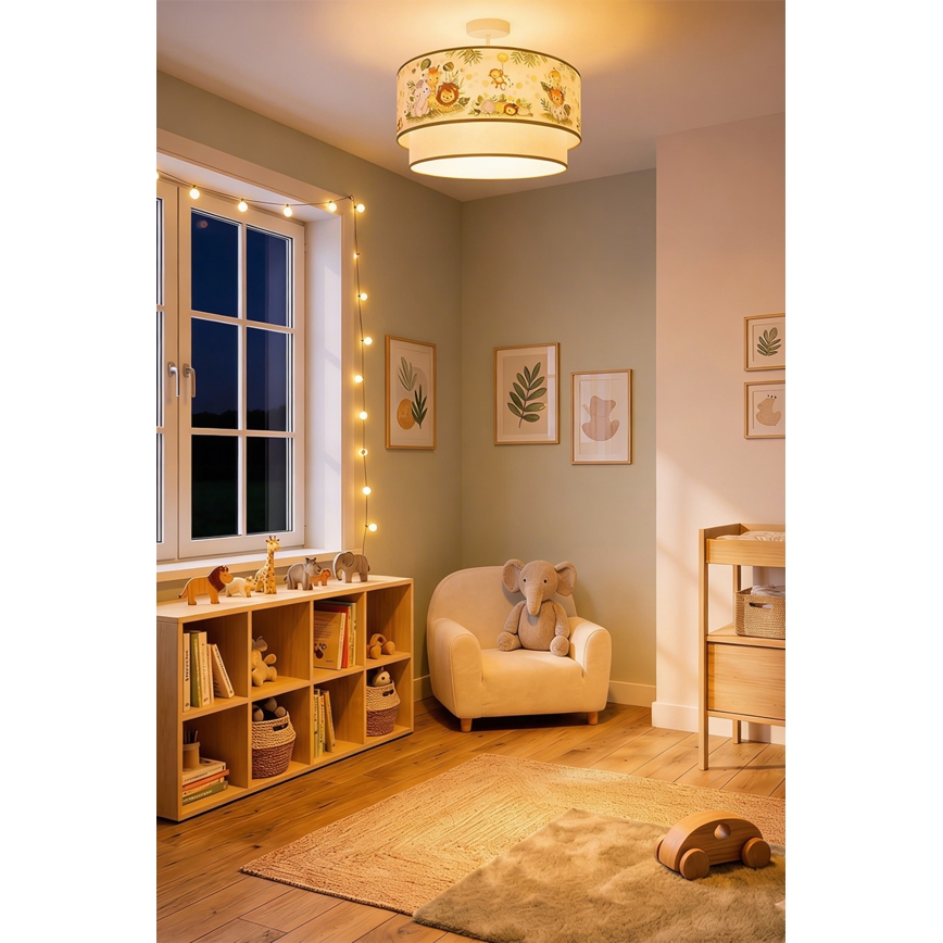Brilagi - LED børneplafond BOBO 1xE27/10W/230V Ø 40 cm creme/grøn/jungle