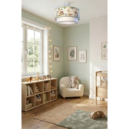 Brilagi - LED børneplafond BOBO 1xE27/10W/230V Ø 40 cm creme/grøn/jungle