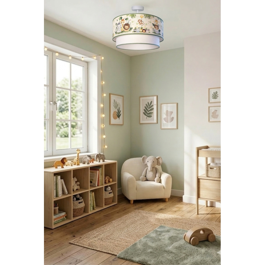 Brilagi - LED børneplafond BOBO 1xE27/10W/230V Ø 40 cm creme/grøn/jungle