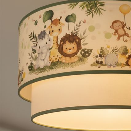 Brilagi - LED børneplafond BOBO 1xE27/10W/230V Ø 40 cm creme/grøn/jungle