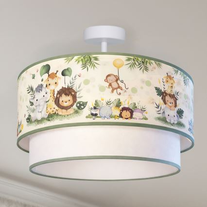 Brilagi - LED børneplafond BOBO 1xE27/10W/230V Ø 40 cm creme/grøn/jungle