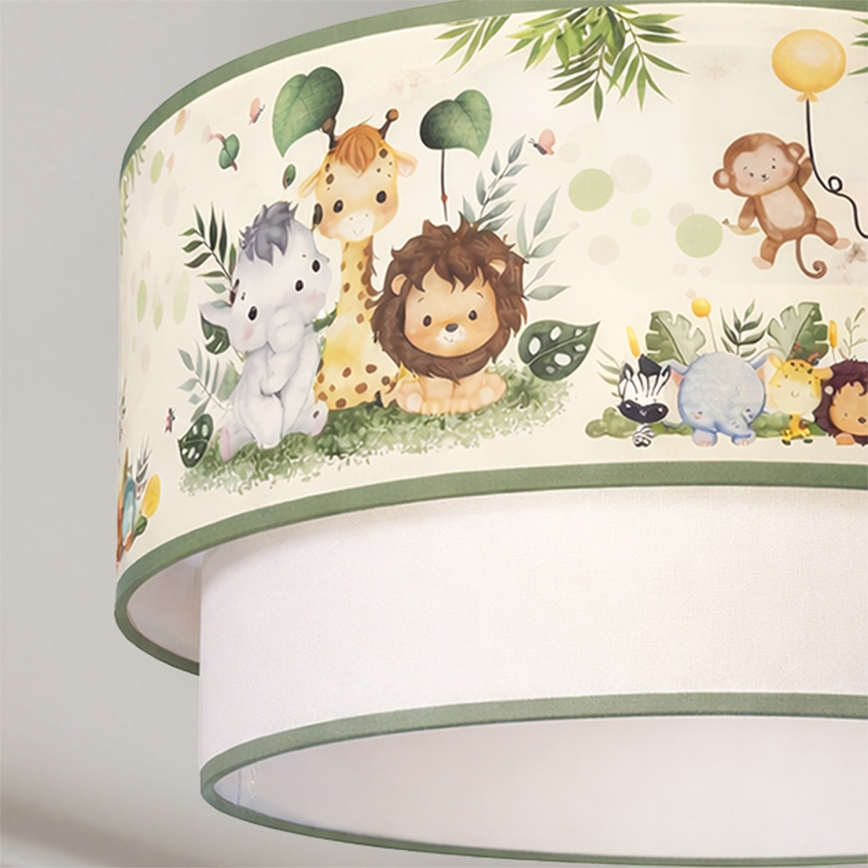 Brilagi - LED børneplafond BOBO 1xE27/10W/230V Ø 40 cm creme/grøn/jungle