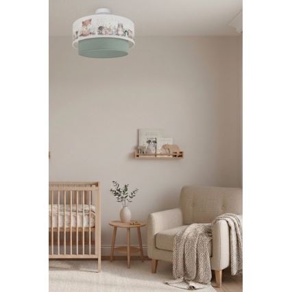 Brilagi - LED børneplafond BOBO 1xE27/10W/230V Ø 40 cm hvid/grøn/med dyremotiv