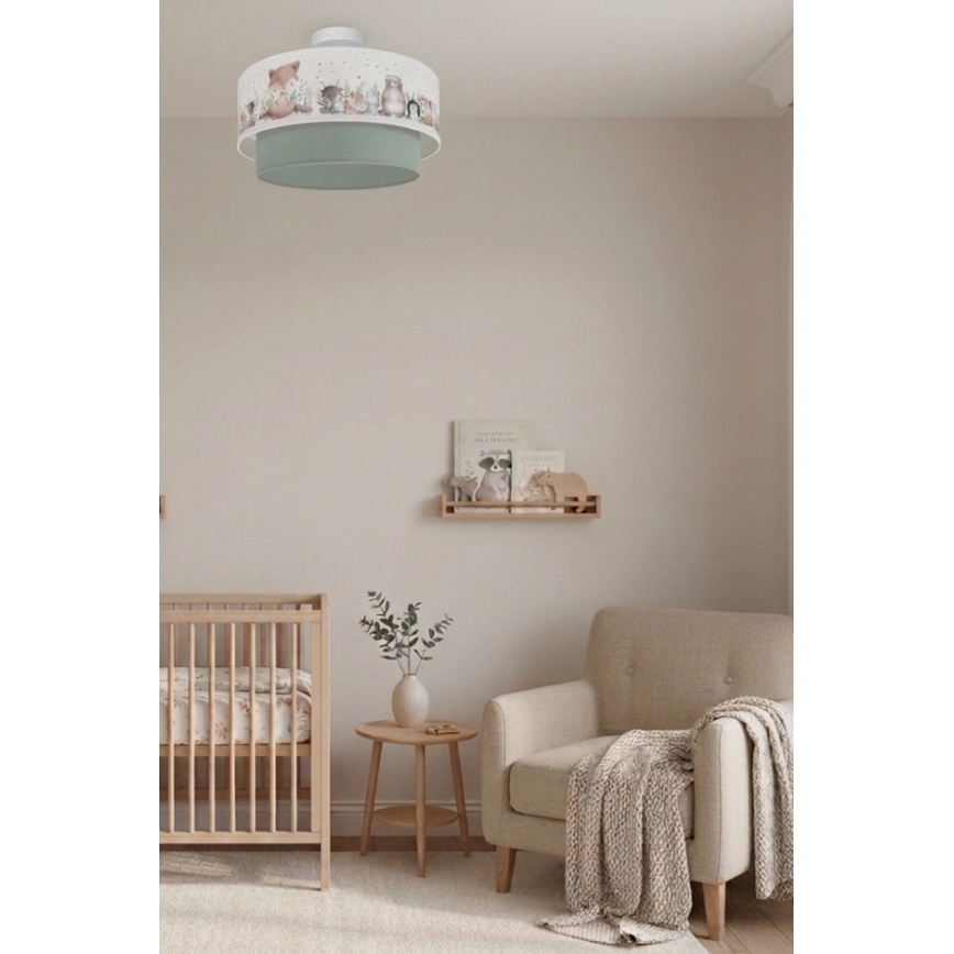Brilagi - LED børneplafond BOBO 1xE27/10W/230V Ø 40 cm hvid/grøn/med dyremotiv