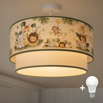 Brilagi-LED Børneplafond BOBO 1xE27/60W/230V Ø 40 cm creme/grøn/jungle