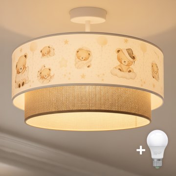 Brilagi-LED Børneplafond BOBO 1xE27/60W/230V Ø 40 cm hvid/beige/bamsemotiv