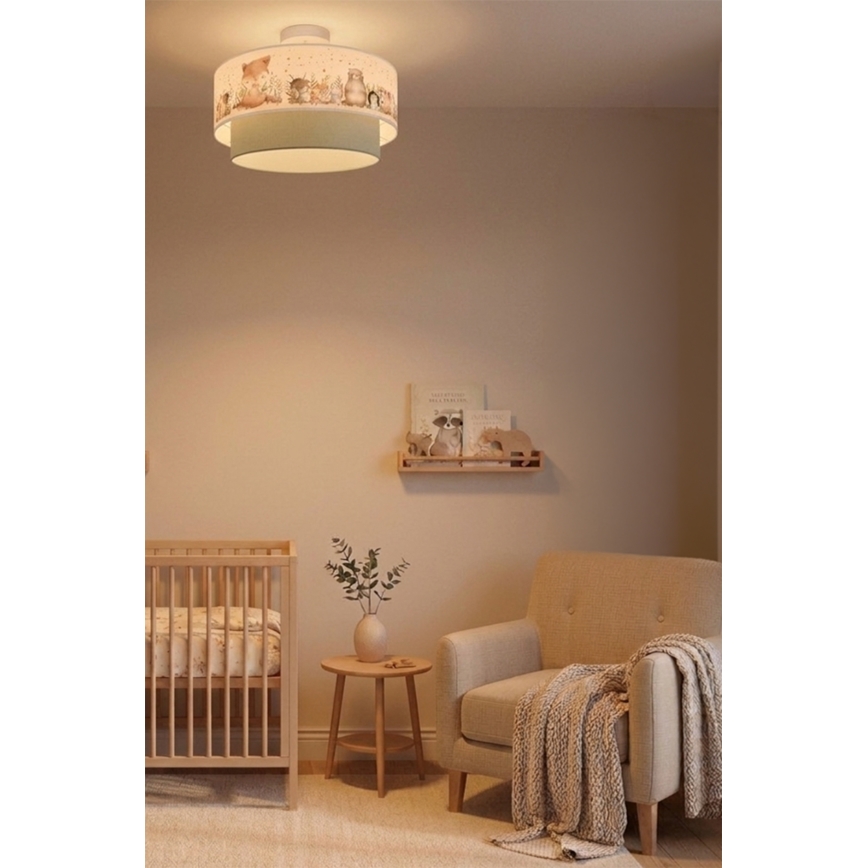 Brilagi - LED overflademonteret børnelampe BOBO 1xE27/60W/230V Ø 40 cm hvid/grøn med dyremotiv