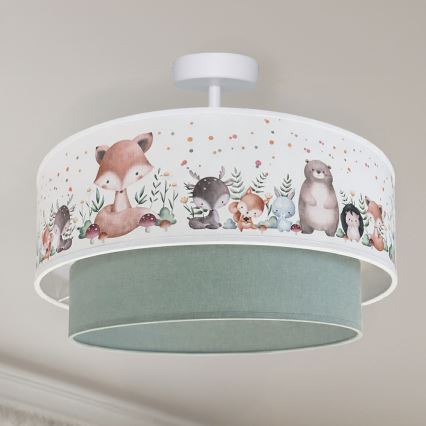 Brilagi - LED overflademonteret børnelampe BOBO 1xE27/60W/230V Ø 40 cm hvid/grøn med dyremotiv