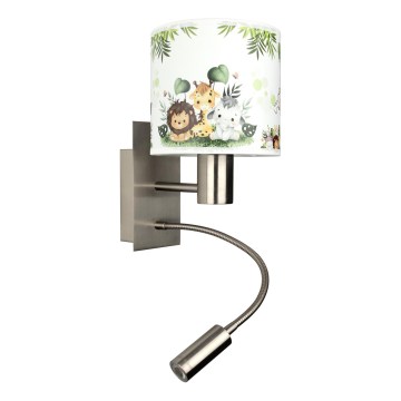 Brilagi - LED børnevæglampe BOBO, fleksibel, 1xE27/25W/230V + LED/3W, mat krom/hvid/grøn/jungle